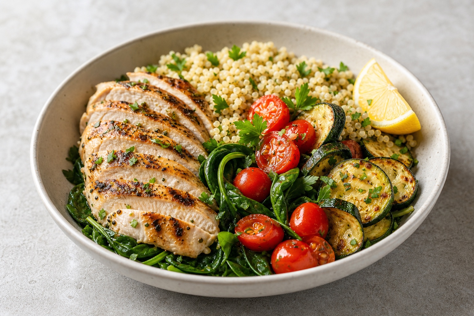 Lemon herb chicken quinoa meal