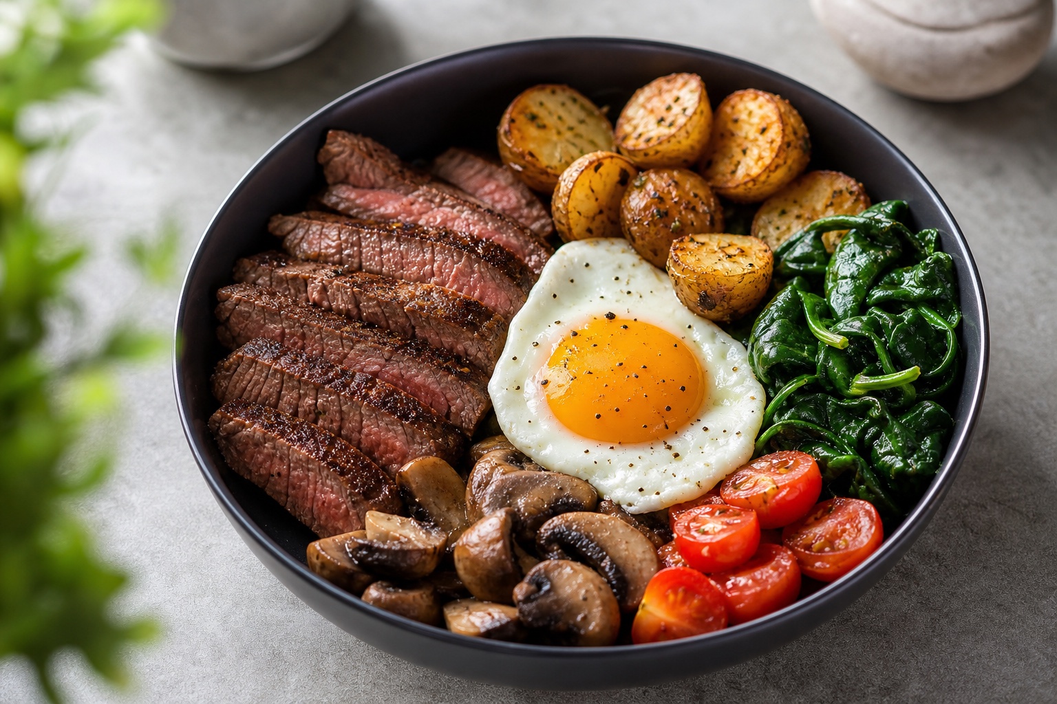 Steak and egg power bowl